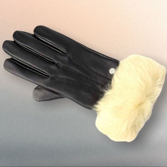 UGG Black Leather Shearling Gloves New w Tags - Picture 1 of 5